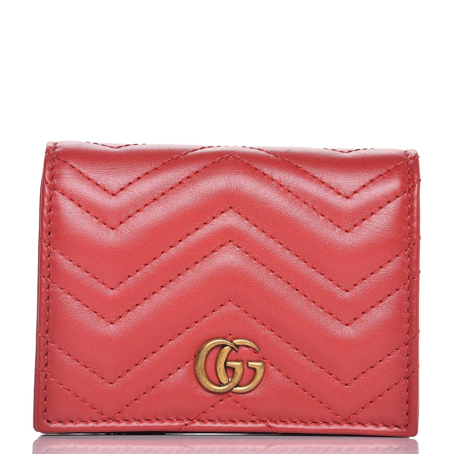 Calfskin Matelasse GG Marmont Card Case Wallet Hibiscus Red