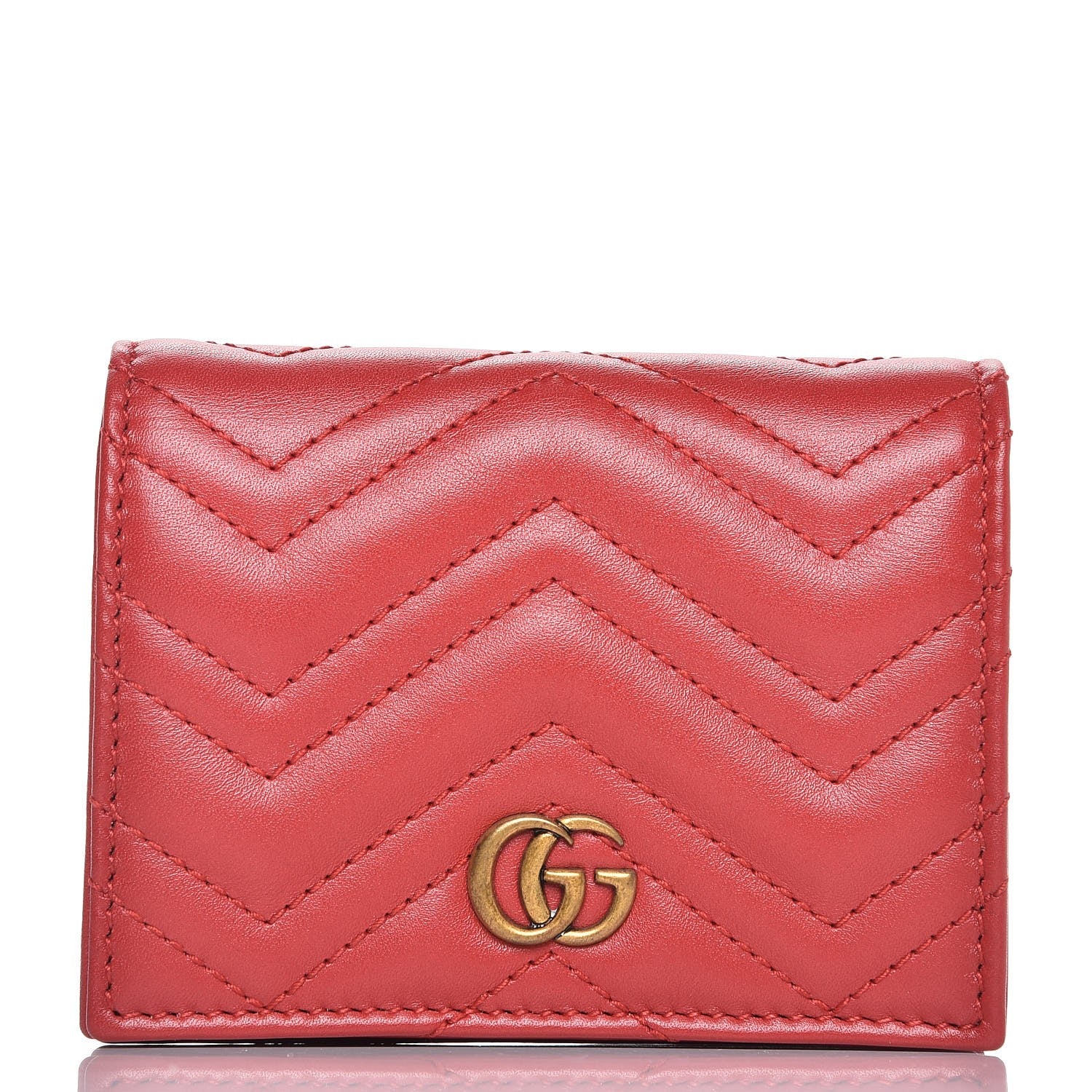 Gucci Calfskin Matelasse GG Marmont Card Case Wallet Hibiscus Red 1 of 8
