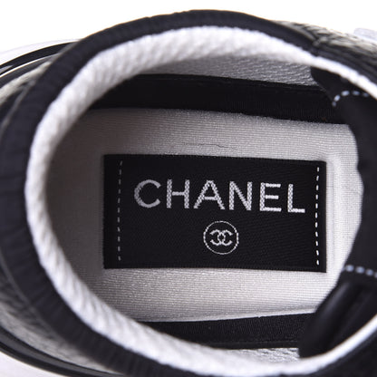 Chanel Calfskin Mesh Lycra Suede Womens Logo Sneakers 37.5 Black 9 of 11