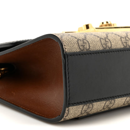 Gucci GG Supreme Monogram Calfskin Small Padlock Shoulder Bag Beige Black Cuir 10 of 15