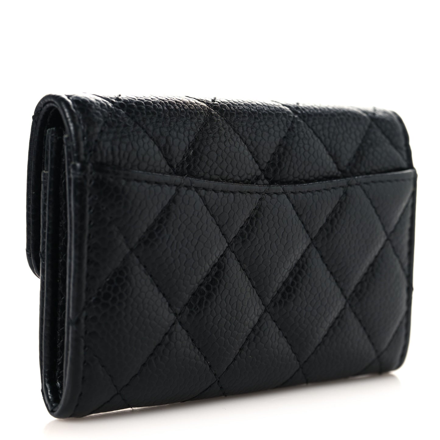 Caviar Quilted Flap Card Holder Wallet Black Black