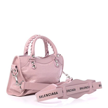 Balenciaga Agneau Classic Silver Hardware Mini City Logo Strap Pale Rose Black 3 of 10