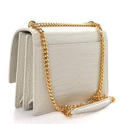 Saint Laurent Calfskin Crocodile Embossed Medium Monogram Sunset Blanc Vintage 3 of 11