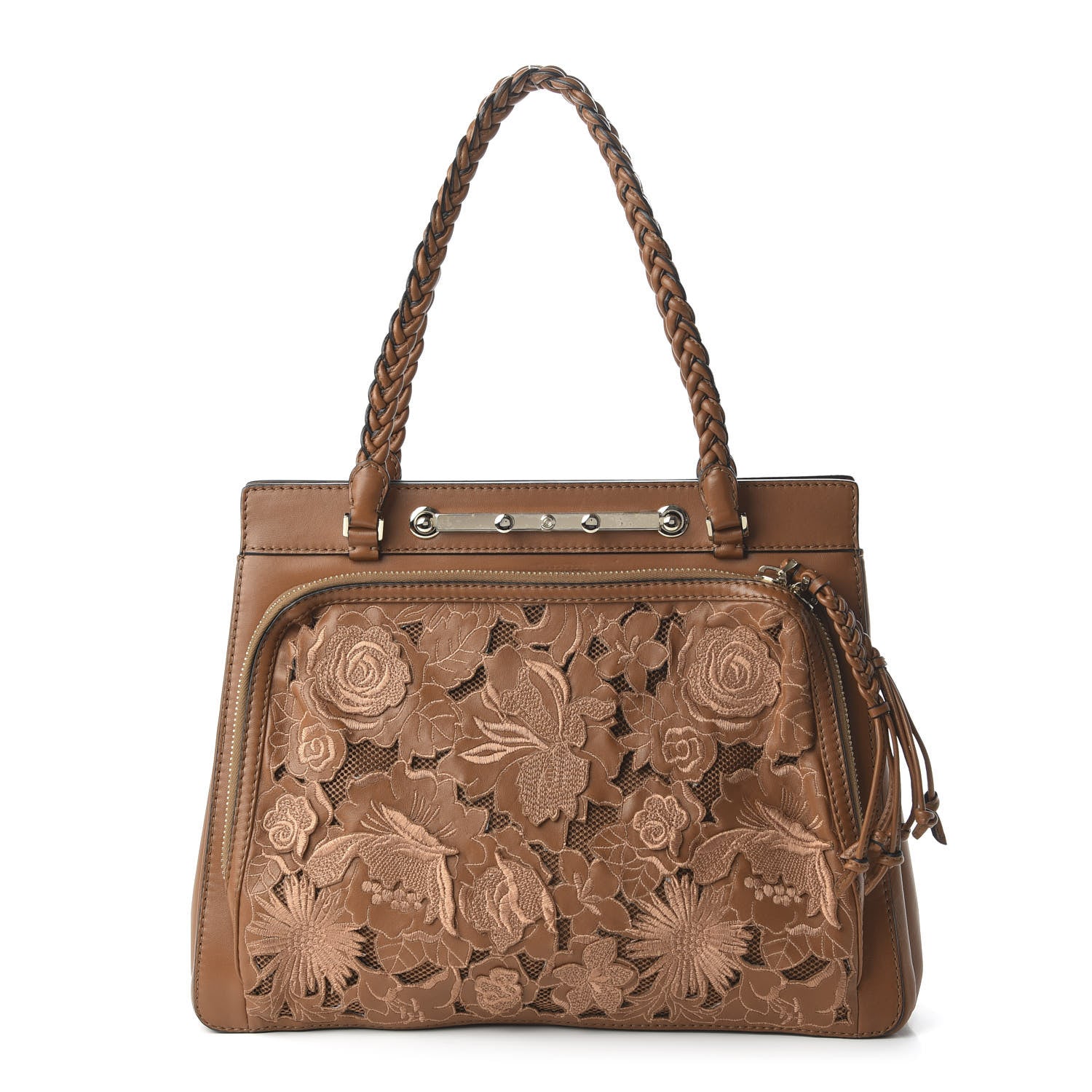 Valentino Garavani Vitello Lace Demetra Satchel Cognac 1 of 9