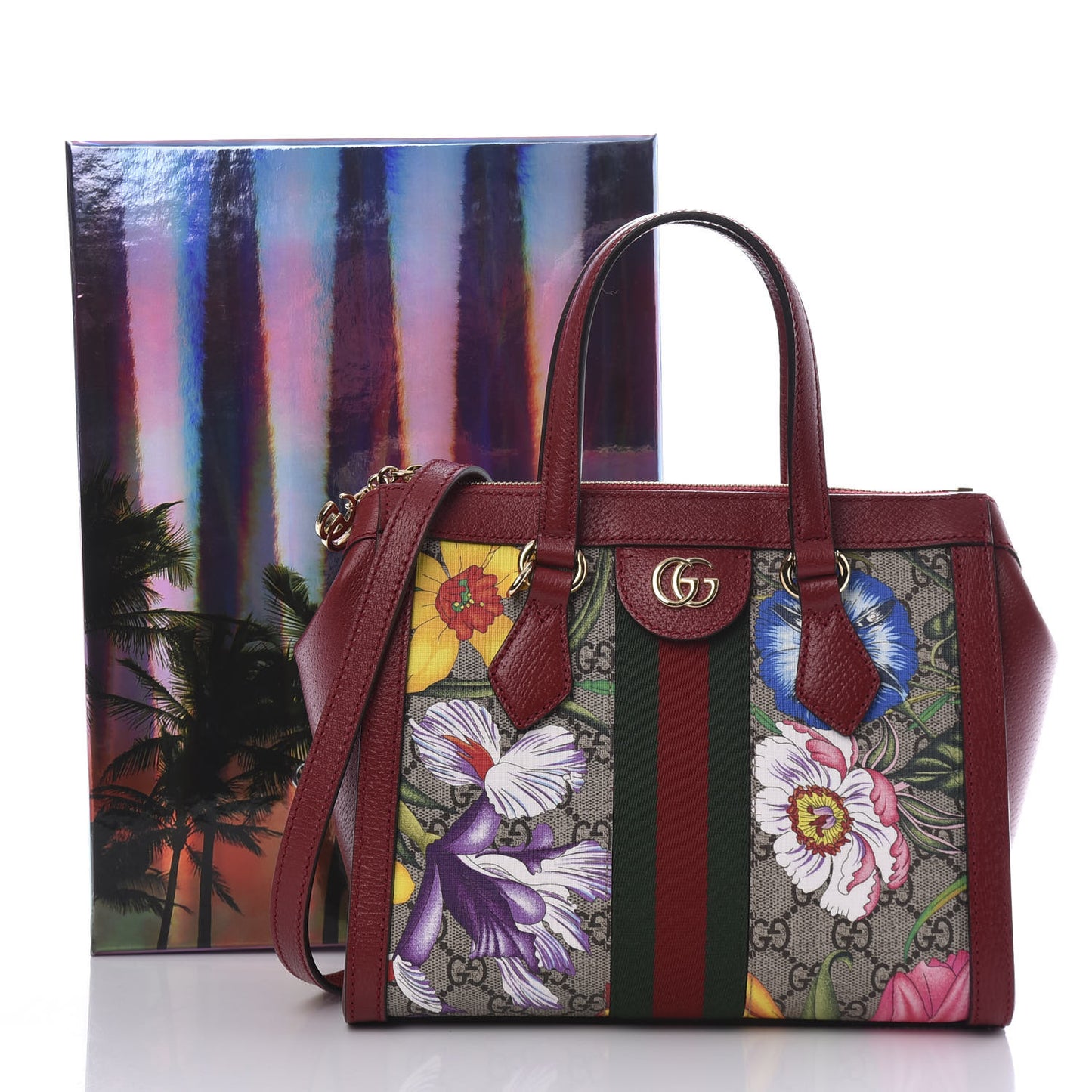 GG Supreme Monogram Flora Web Small Ophidia Tote Bag Red