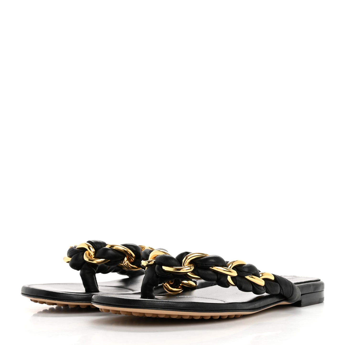 Nappa Chain Dot Flat Sandals 37 Black
