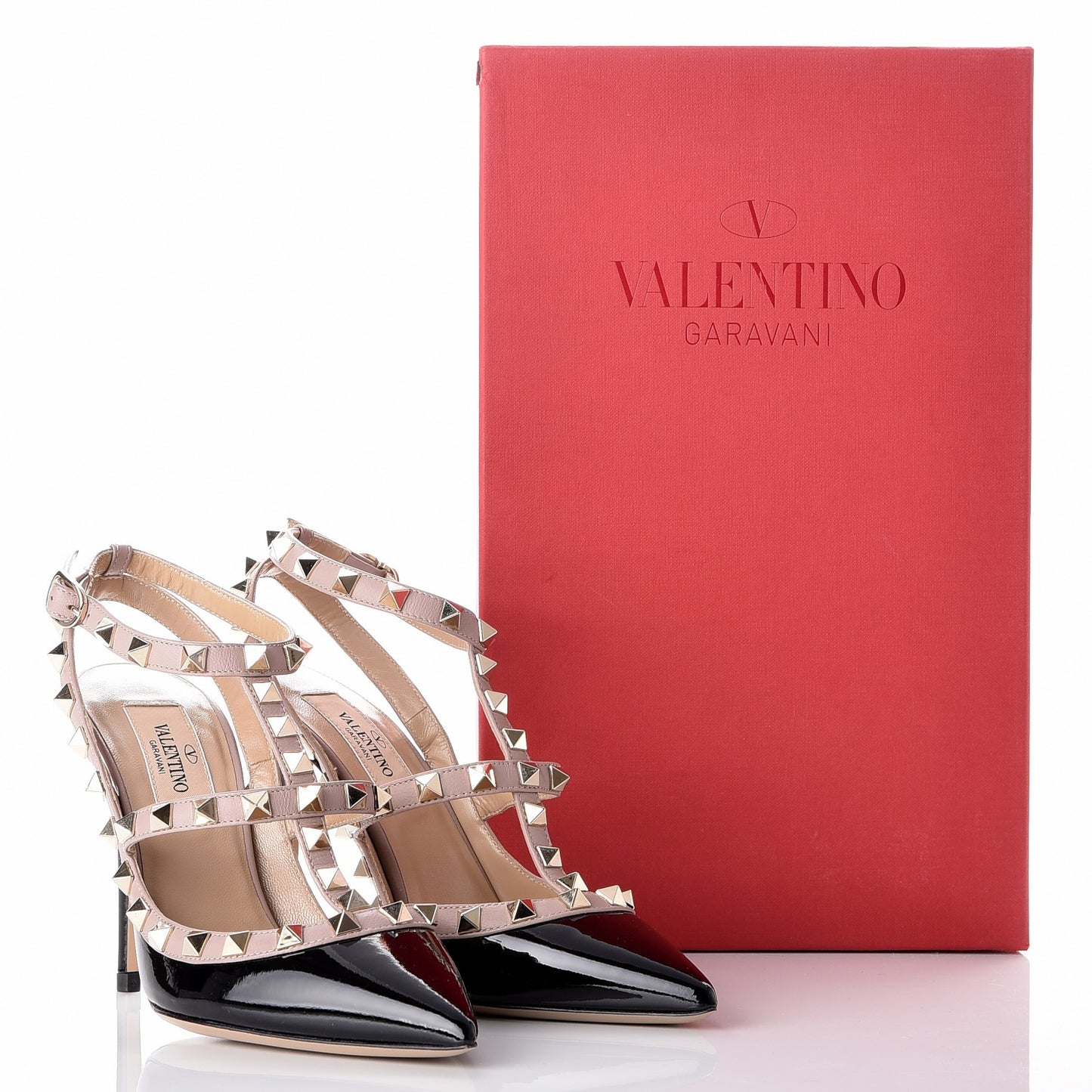 Patent Nappa Rockstud Ankle Strap 100mm Pumps 34.5 Black Poudre