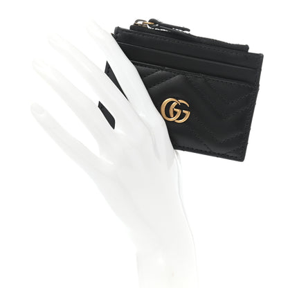 Gucci Calfskin Matelasse Chevron GG Marmont Key Case Card Holder Black 2 of 8
