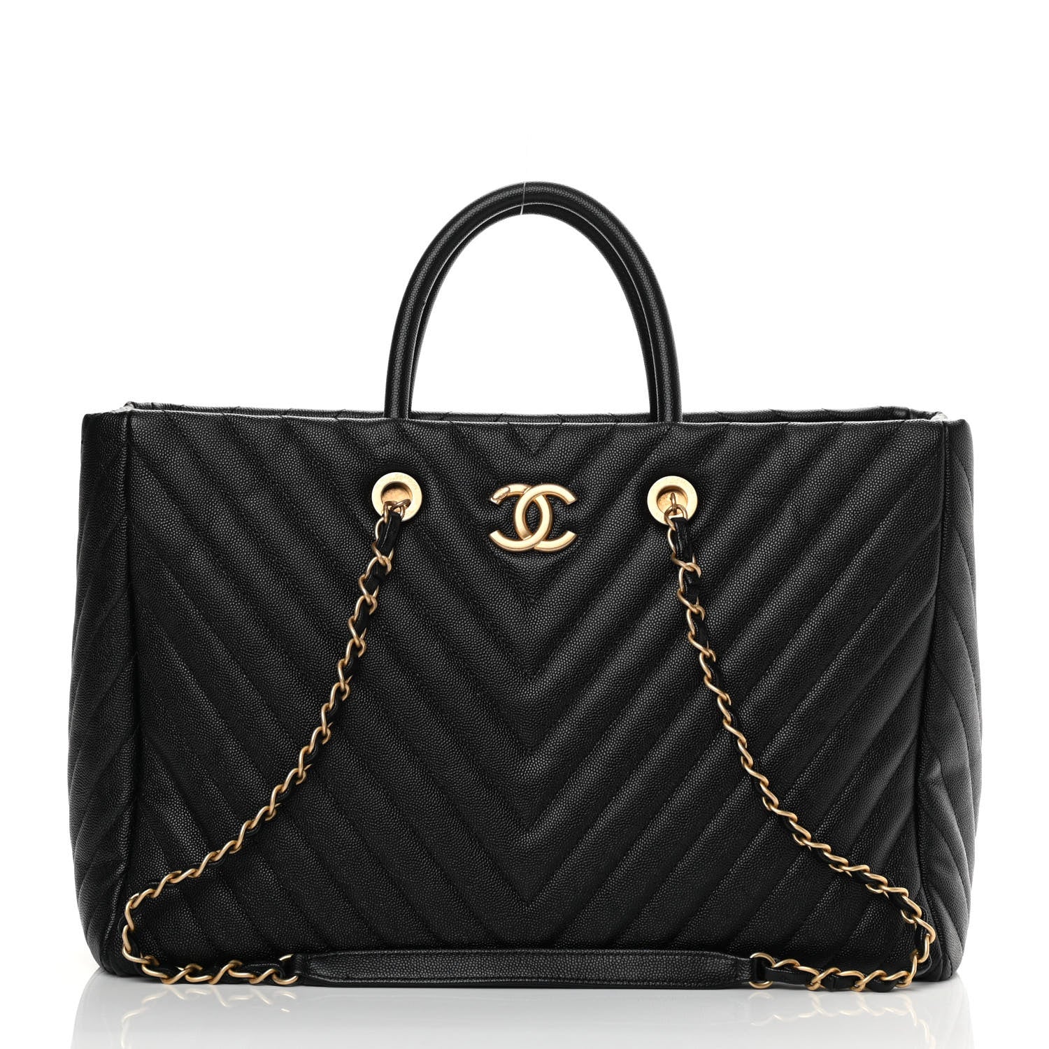 Chanel Caviar Chevron Quilted Coco Handle Shopping Tote Black 3 of 15