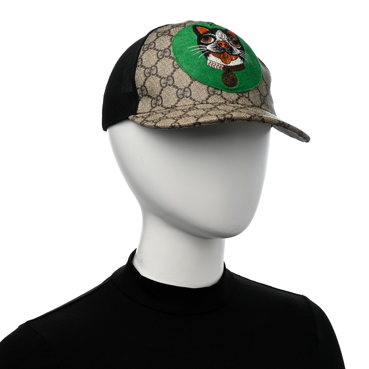 Gucci GG Supreme Monogram Bosco Patch Baseball Hat 57 Beige Green 2 of 9