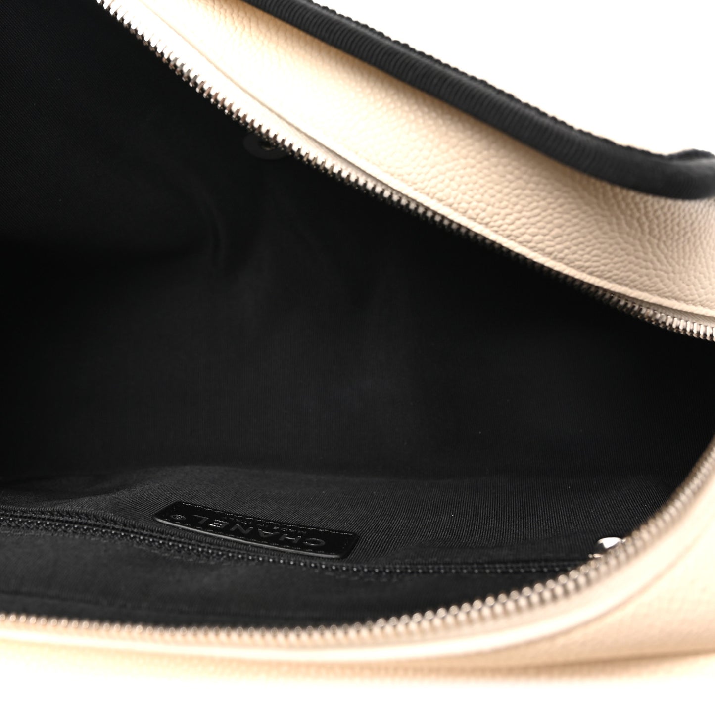 Caviar Grosgrain Quilted Top Handle CC Flap Beige Black