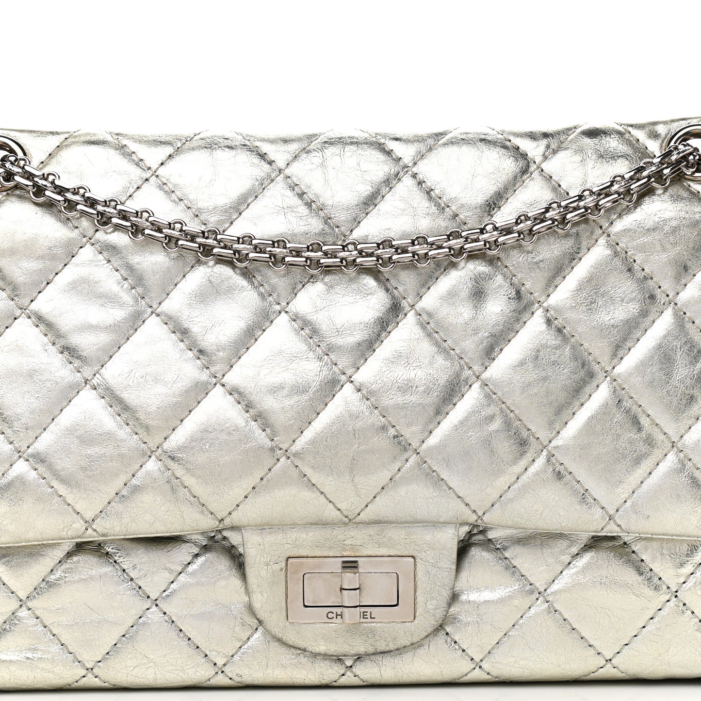 Metallic Aged Calfskin Quilted 2.55 Reissue 227 Flap Silver