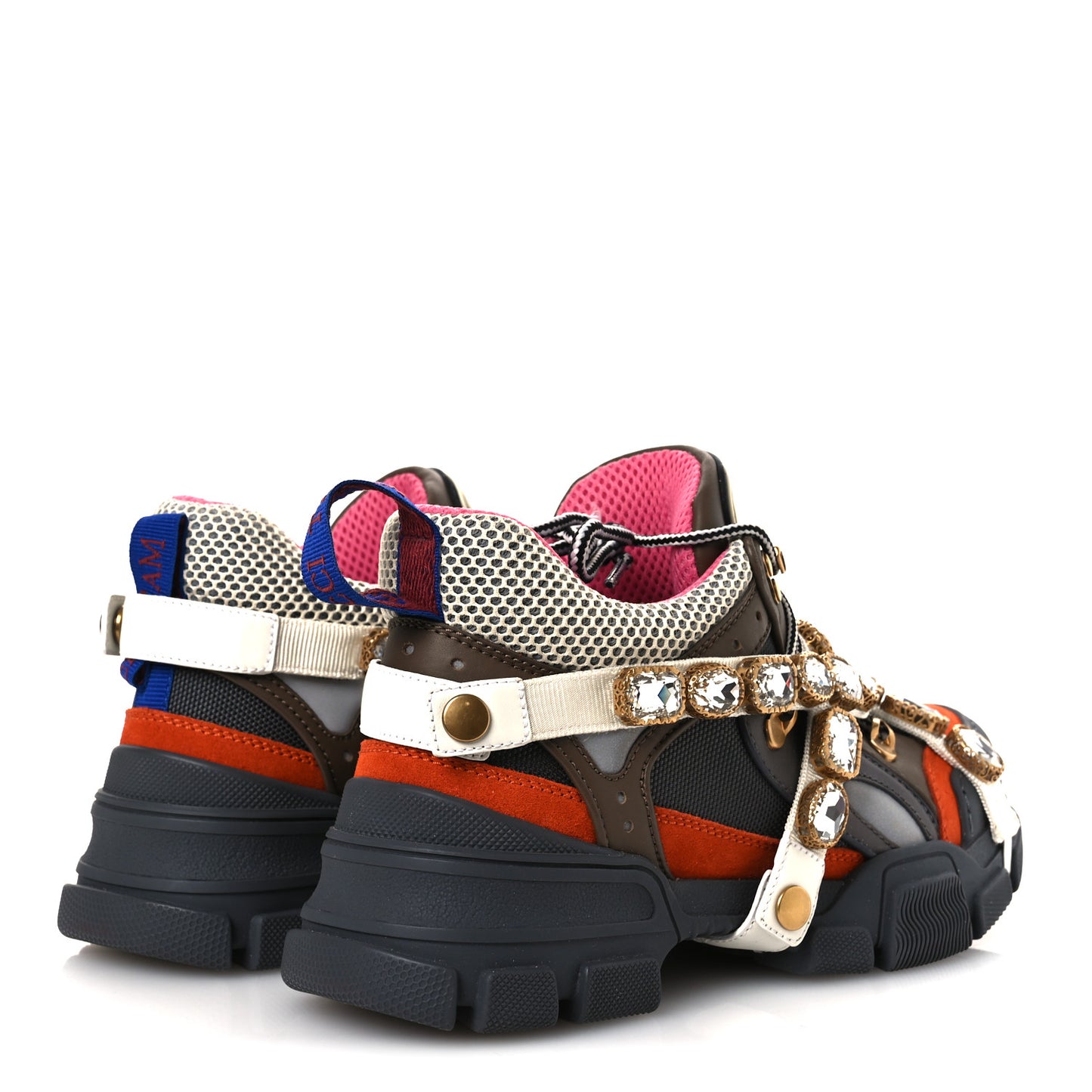 X SEGA Mesh Canvas Calfskin Removable Crystals Womens Flashtrek Sneakers 37 White Box Pink Ardesia Loess