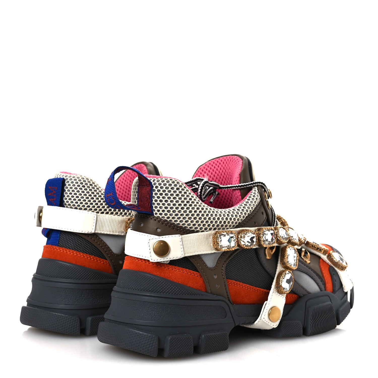 Gucci X SEGA Mesh Canvas Calfskin Removable Crystals Womens Flashtrek Sneakers 37 White Box Pink Ardesia Loess 5 of 11