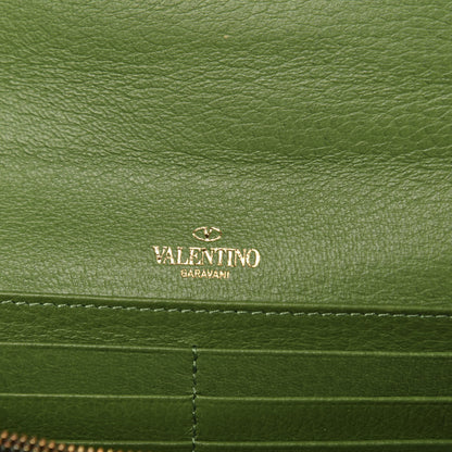 Valentino Garavani Pebbled Calfskin Rockstud Flap Wallet On Chain Deep Clover 6 of 13