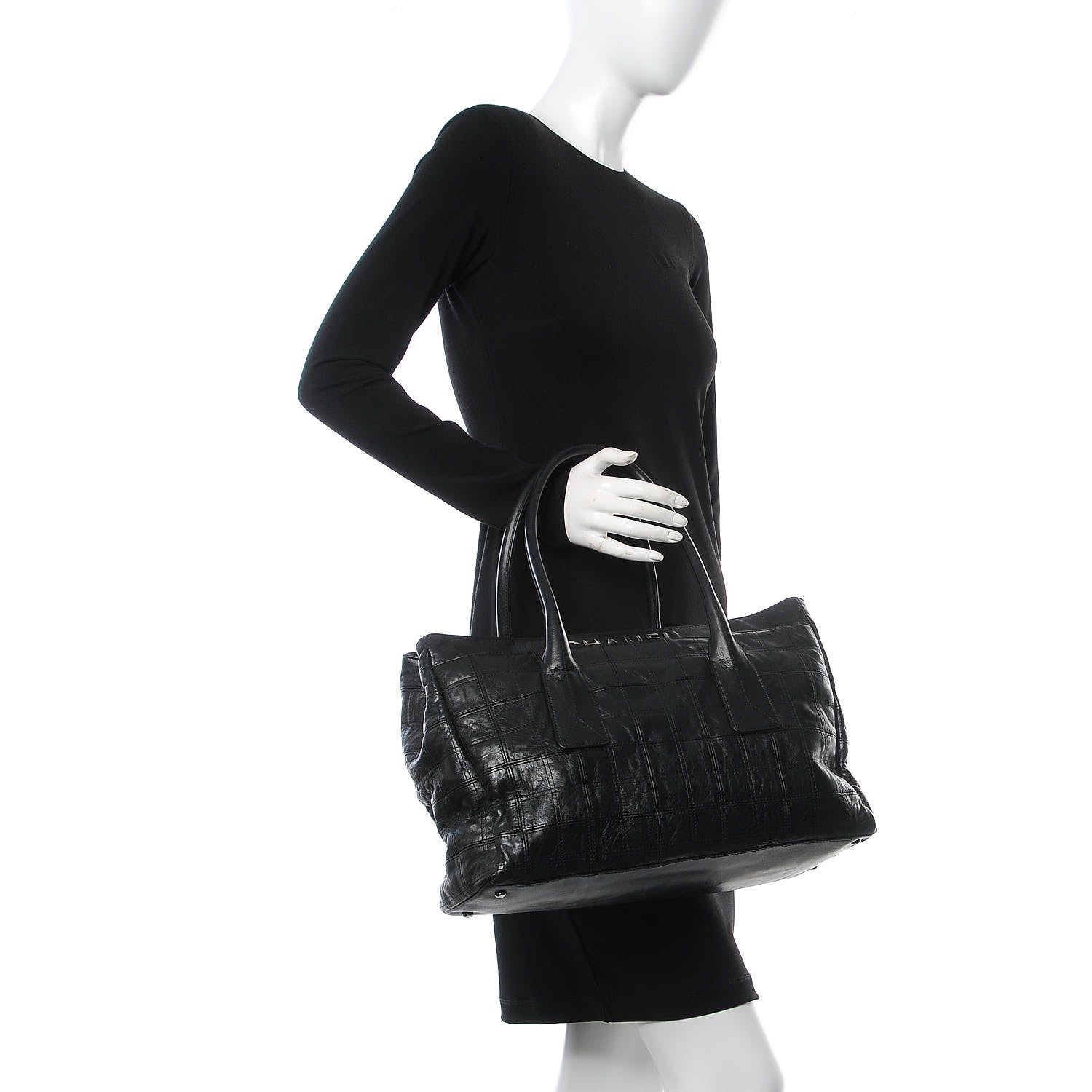 Chanel Lambskin Square Stitched Lax Shopping Tote Black 2 of 10
