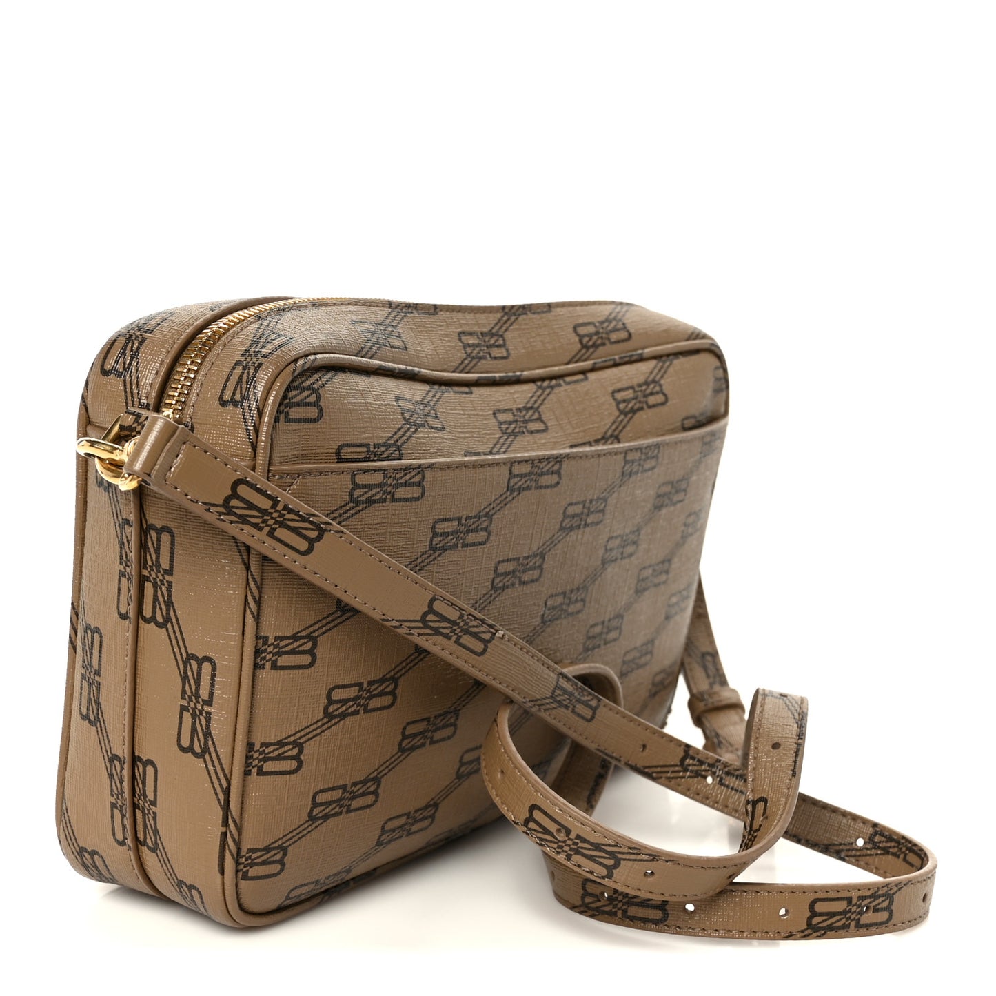 Coated Canvas BB Monogram Medium Signature Camera Bag Beige Brown