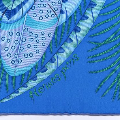 Hermes Silk Plumes En Fete Scarf 90 Bleu Cobalt Turquoise 2 of 6