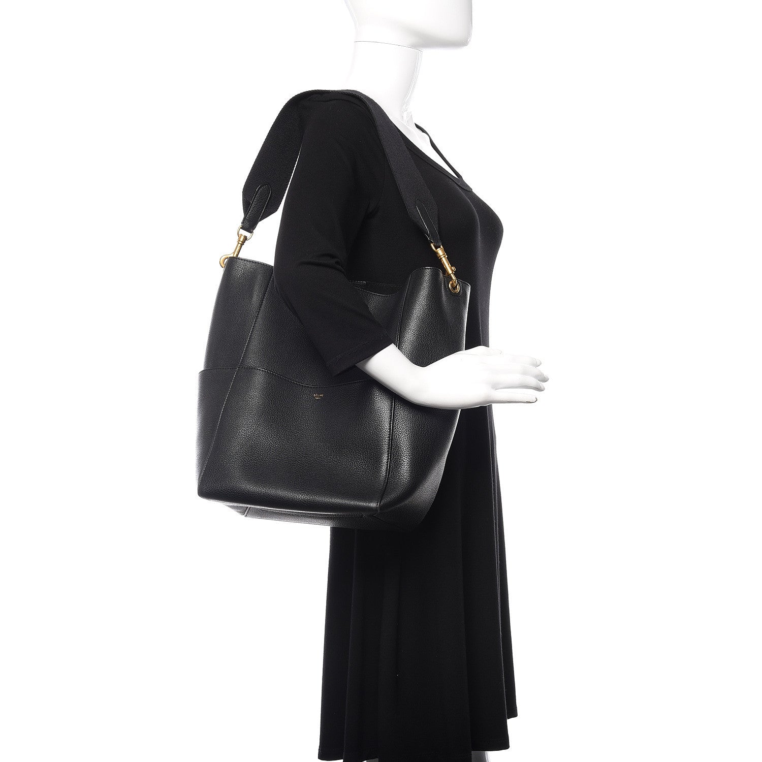 Celine Soft Grained Calfskin Sangle Bucket Bag Black 2 of 12