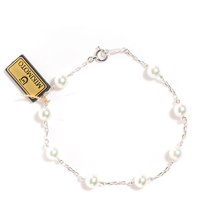 Mikimoto 18K White Gold 5mm Akoya Pearl Station Bracelet 1 of 4