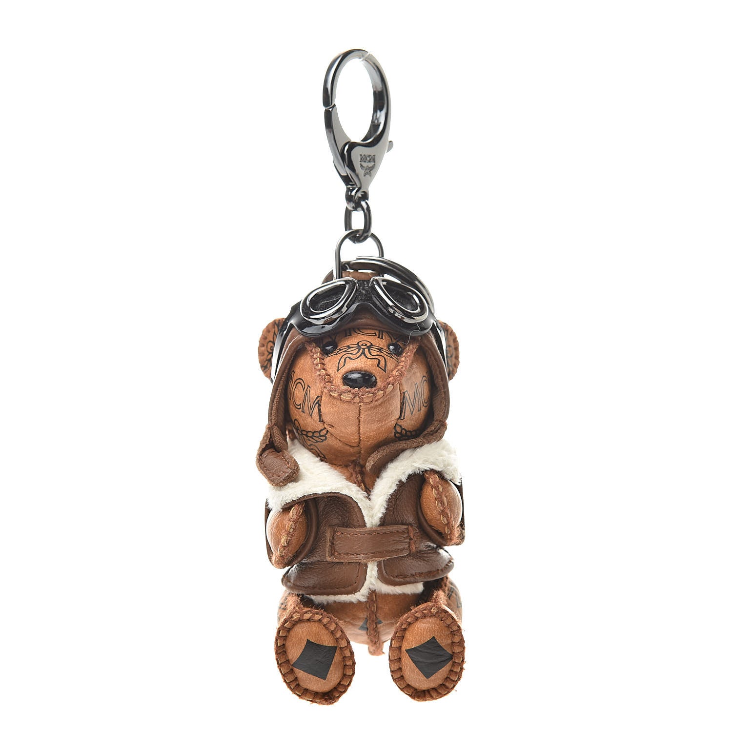 MCM Visetos Aviator Bear Key Ring Bag Charm Beige 1 of 4