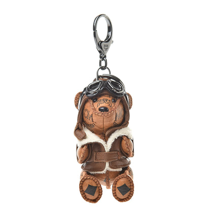 MCM Visetos Aviator Bear Key Ring Bag Charm Beige 1 of 4