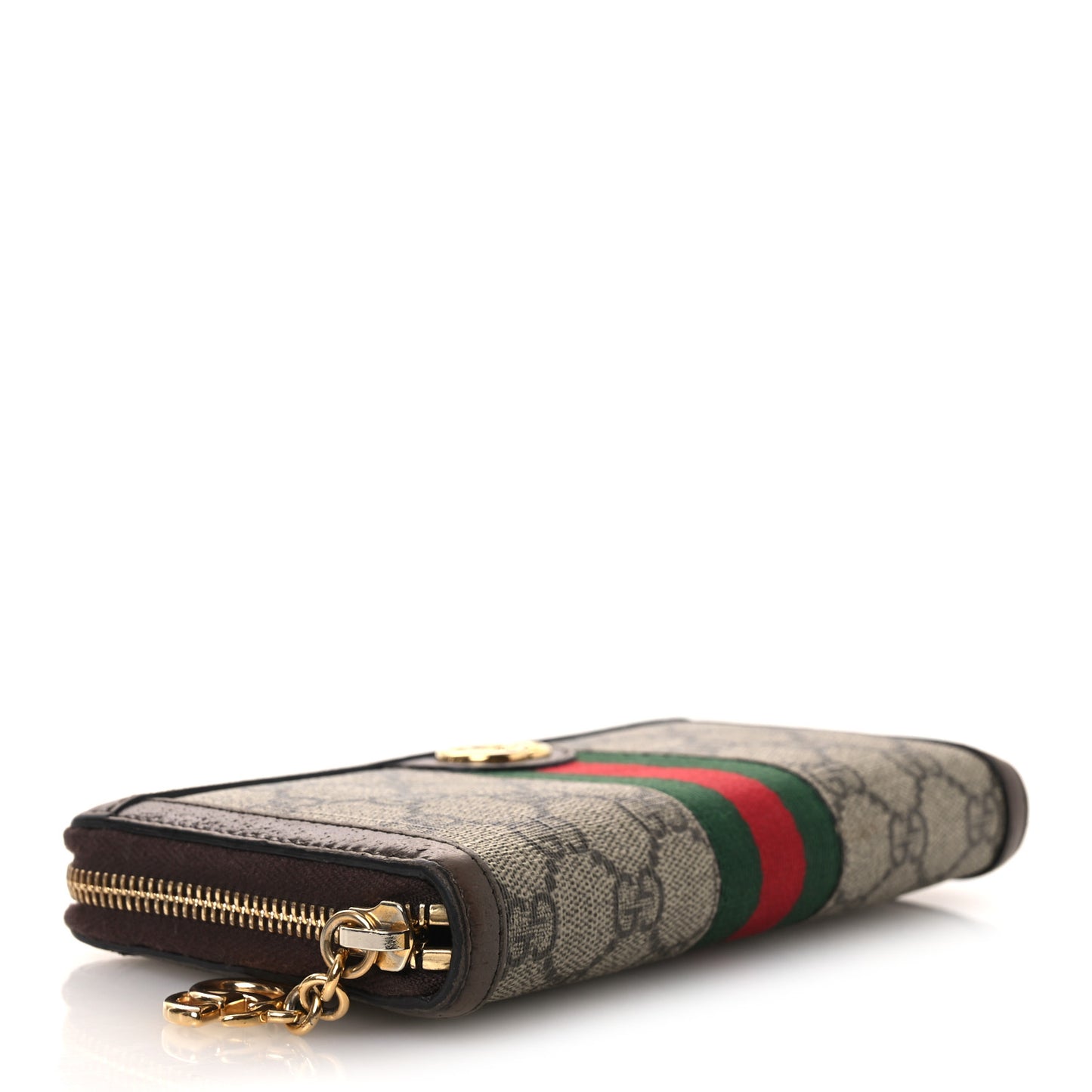 GG Supreme Monogram Web Ophidia Zip Around Wallet Brown