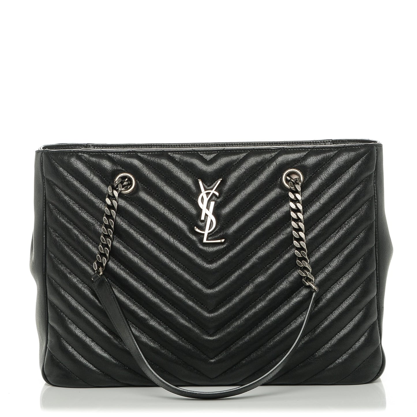 Sheepskin Matelasse Chevron Large Monogram Shopping Bag Black