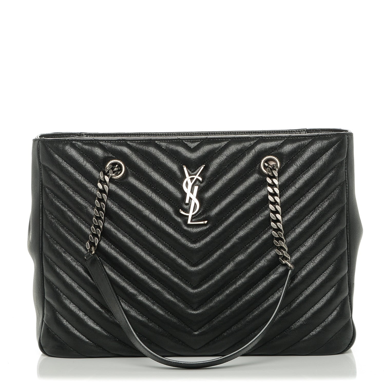 Saint Laurent Sheepskin Matelasse Chevron Large Monogram Shopping Bag Black 1 of 6