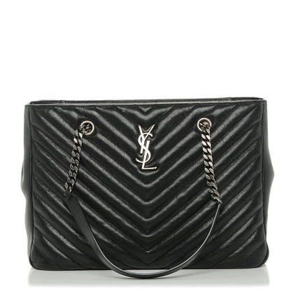 Saint Laurent Sheepskin Matelasse Chevron Large Monogram Shopping Bag Black 1 of 6