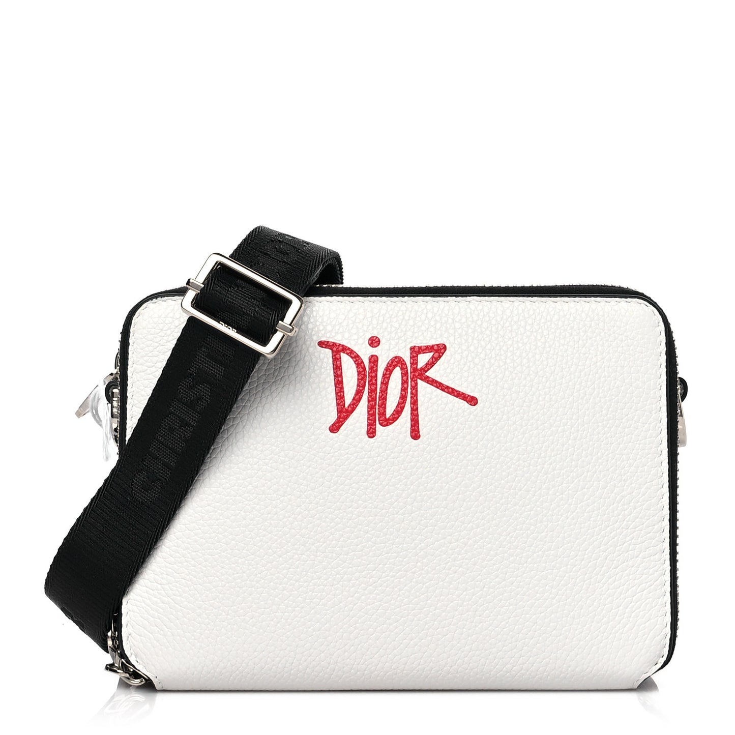 X SHAWN STUSSY Grained Calfskin Double Zip Crossbody Pouch White