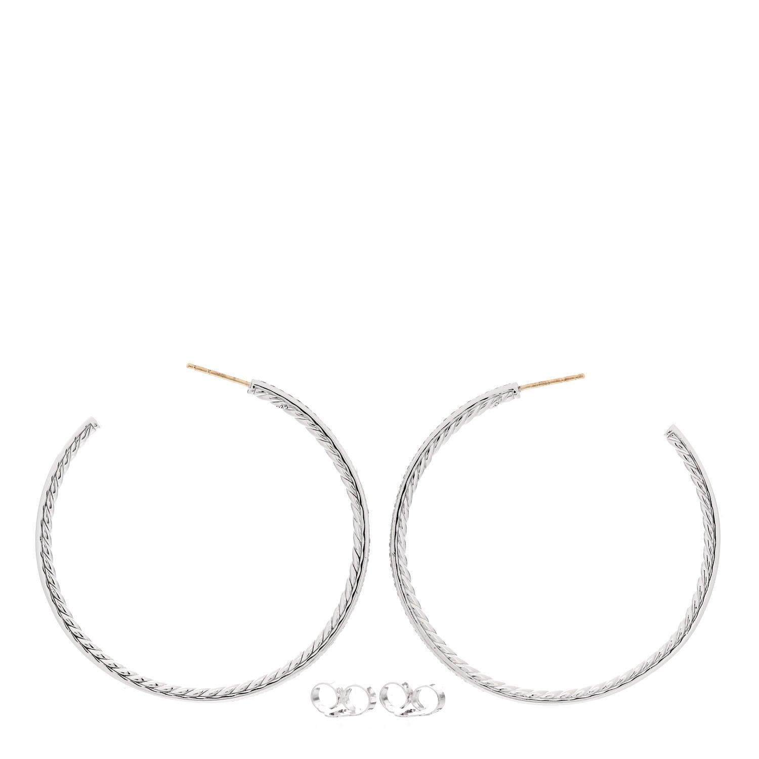 David Yurman Sterling Silver Diamond Large Pave Hoop Earrings 3 of 5