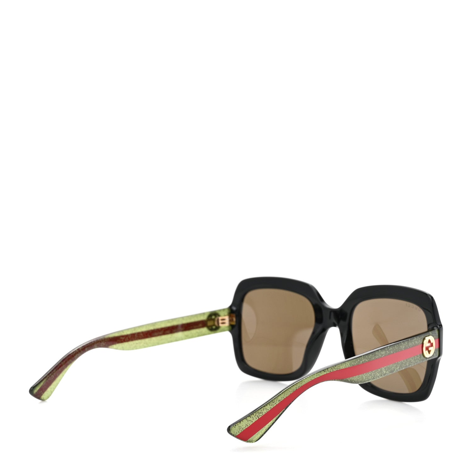 Gucci Acetate Square Frame Web Glitter Sunglasses GG0036S Black Green 4 of 8
