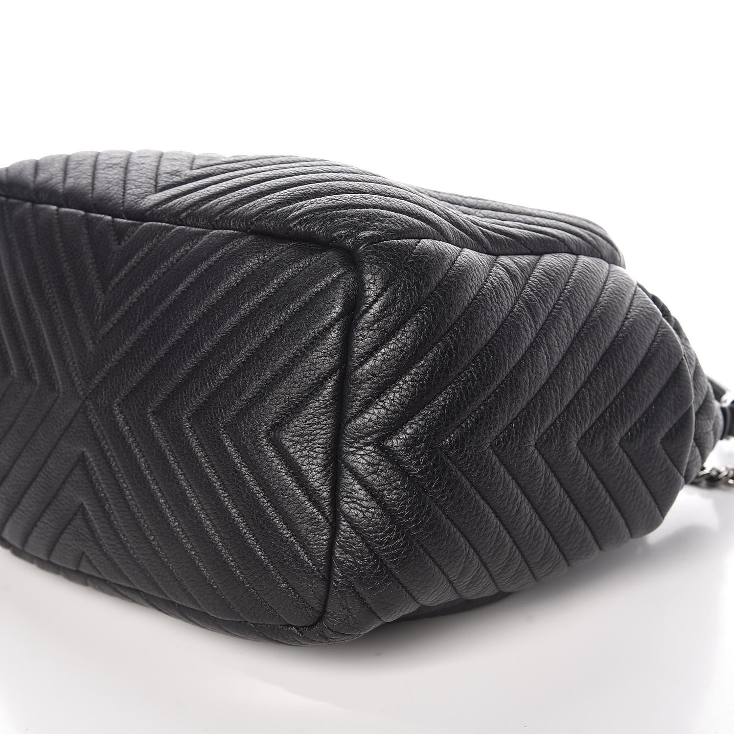 Chanel Deerskin Chevron Large CC Chain Bucket Drawstring Bag Black 7 of 10