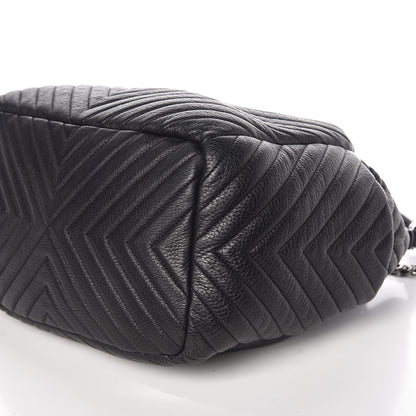 Chanel Deerskin Chevron Large CC Chain Bucket Drawstring Bag Black 7 of 10