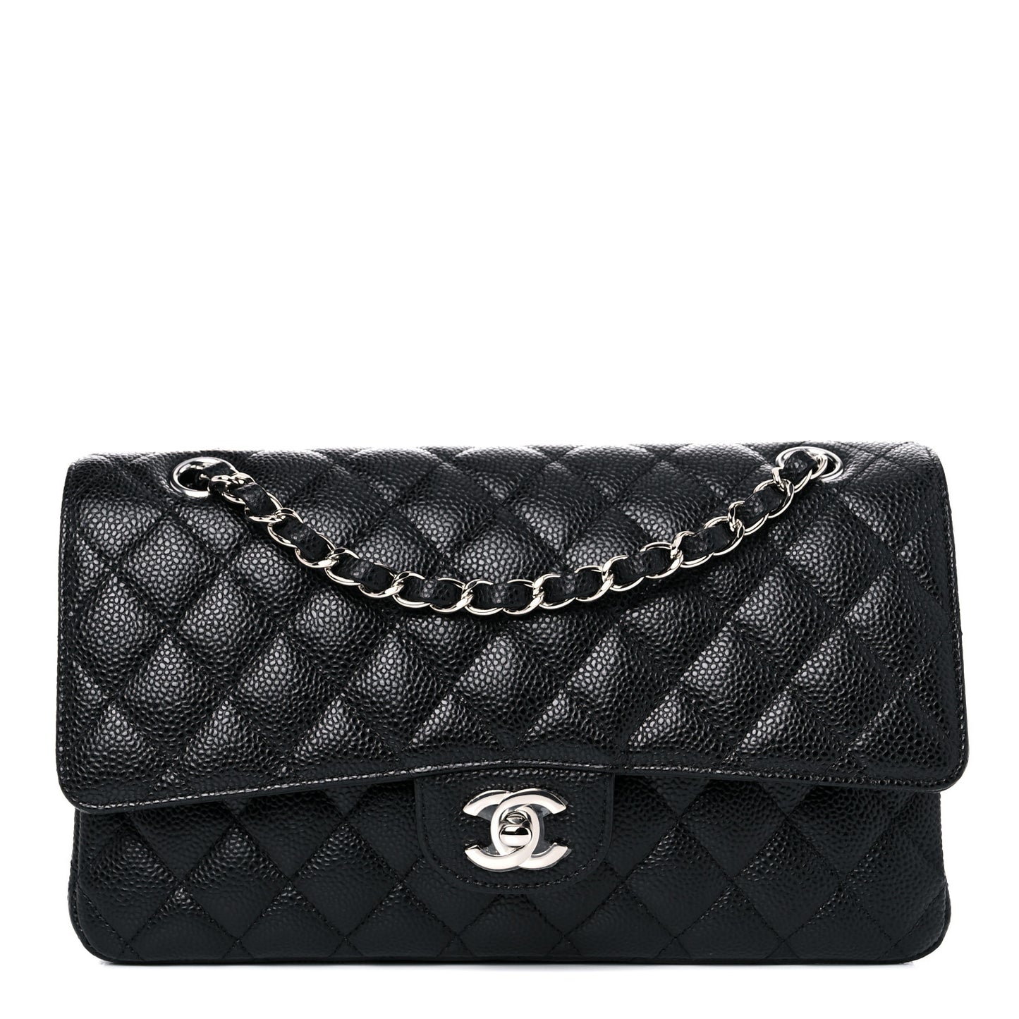Caviar Quilted Medium Double Flap Black