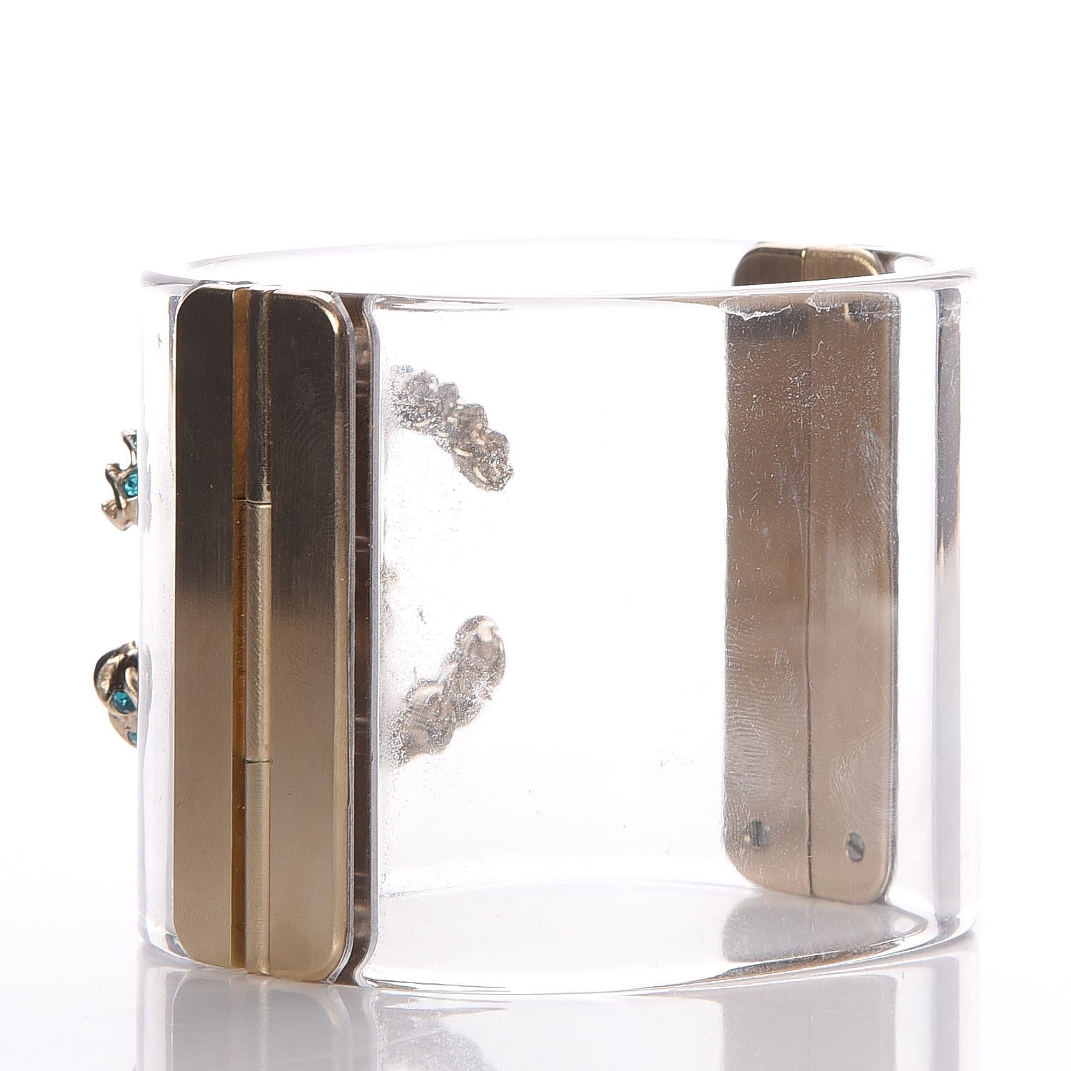 Chanel Lucite Mother of Pearl Crystal CC Cuff Transparent 3 of 5