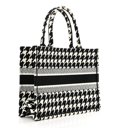 Christian Dior Canvas Macro Houndstooth Embroidered Medium Book Tote Black White 3 of 10