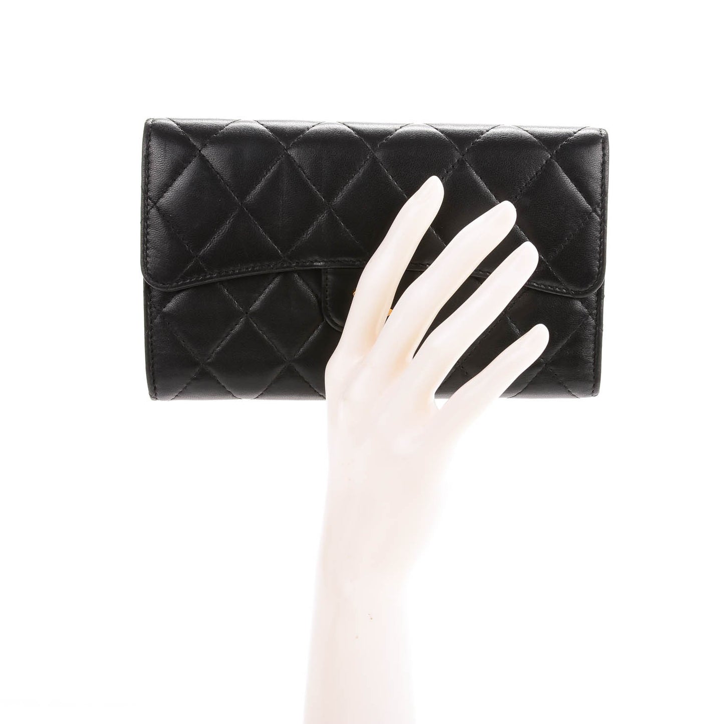 Lambskin Quilted Large Flap Wallet Black