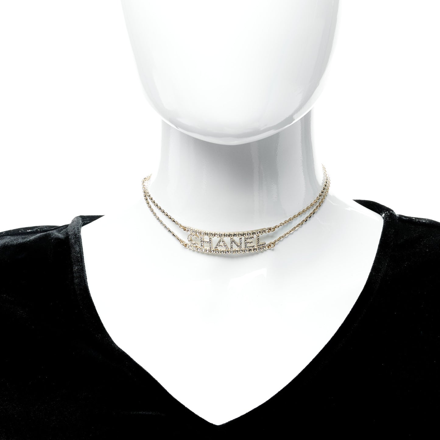Metal Crystal Logo Choker Necklace Gold