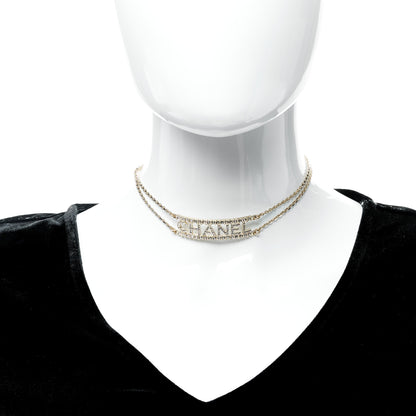 Chanel Metal Crystal Logo Choker Necklace Gold 2 of 6