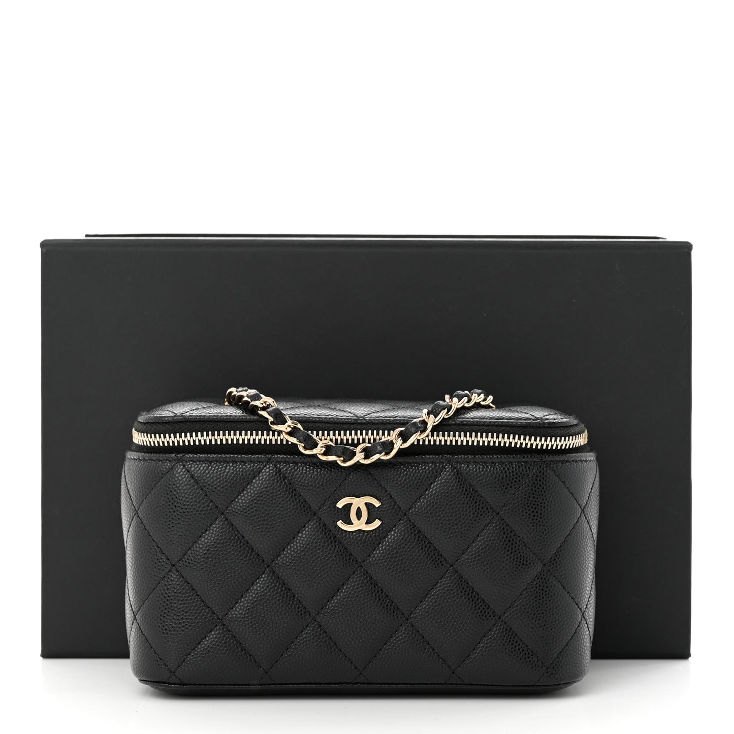 Caviar Quilted Small Vanity Case With Chain Black