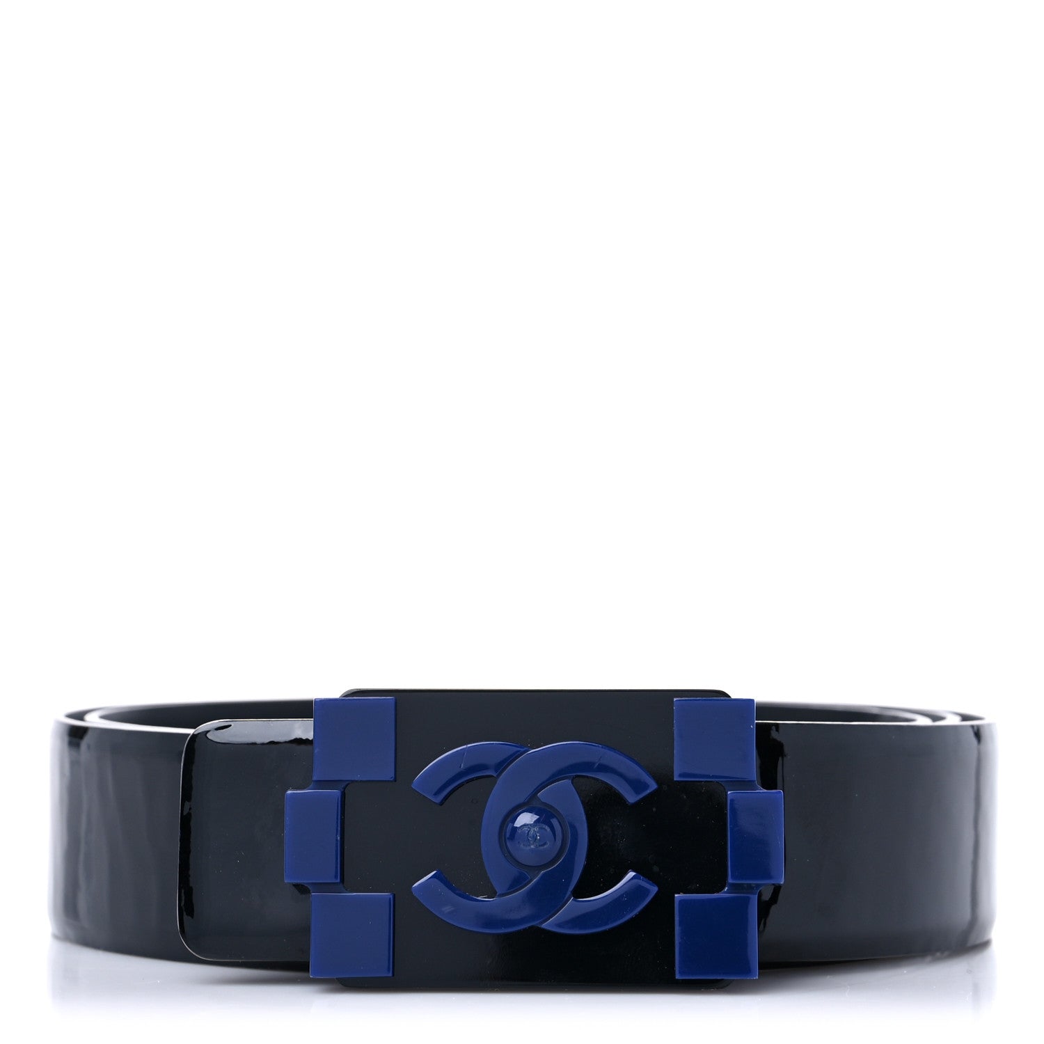 Chanel Patent Plexiglass CC Boy Belt 90 36 Black Blue 1 of 8