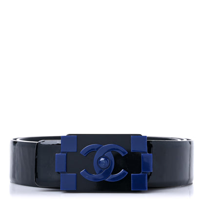 Chanel Patent Plexiglass CC Boy Belt 90 36 Black Blue 1 of 8
