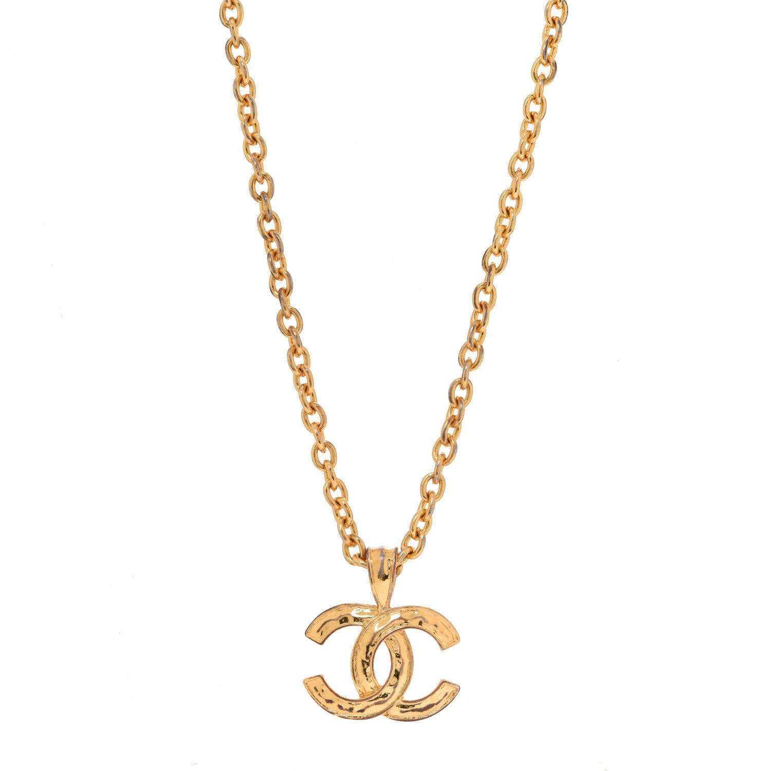 Chanel Metal Textured CC Short Chain Pendant Necklace Gold 1 of 6
