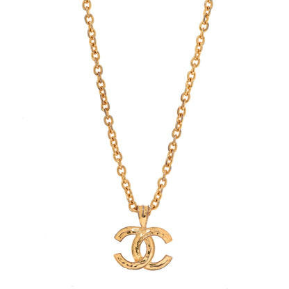 Chanel Metal Textured CC Short Chain Pendant Necklace Gold 1 of 6
