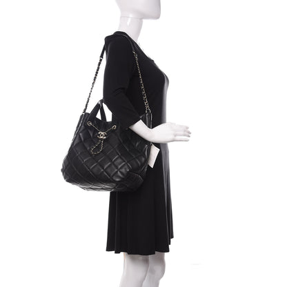 Chanel Lambskin Quilted CC Dweller Drawstring Tote Black 2 of 13