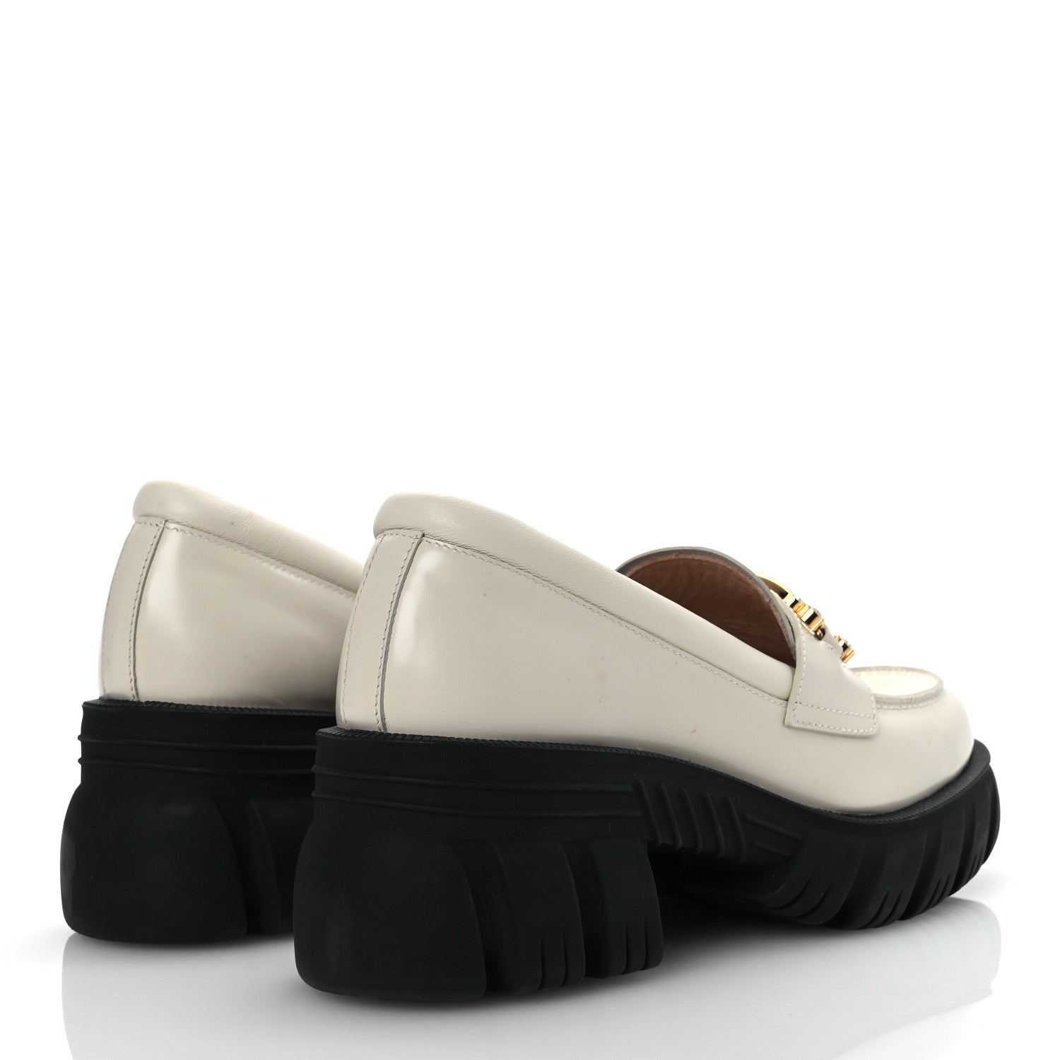 Gucci Magnum Calfskin Nappa Crystal Womens Interlocking G Platform Chunky Lug Sole 40mm Loafers 40.5 White 5 of 14