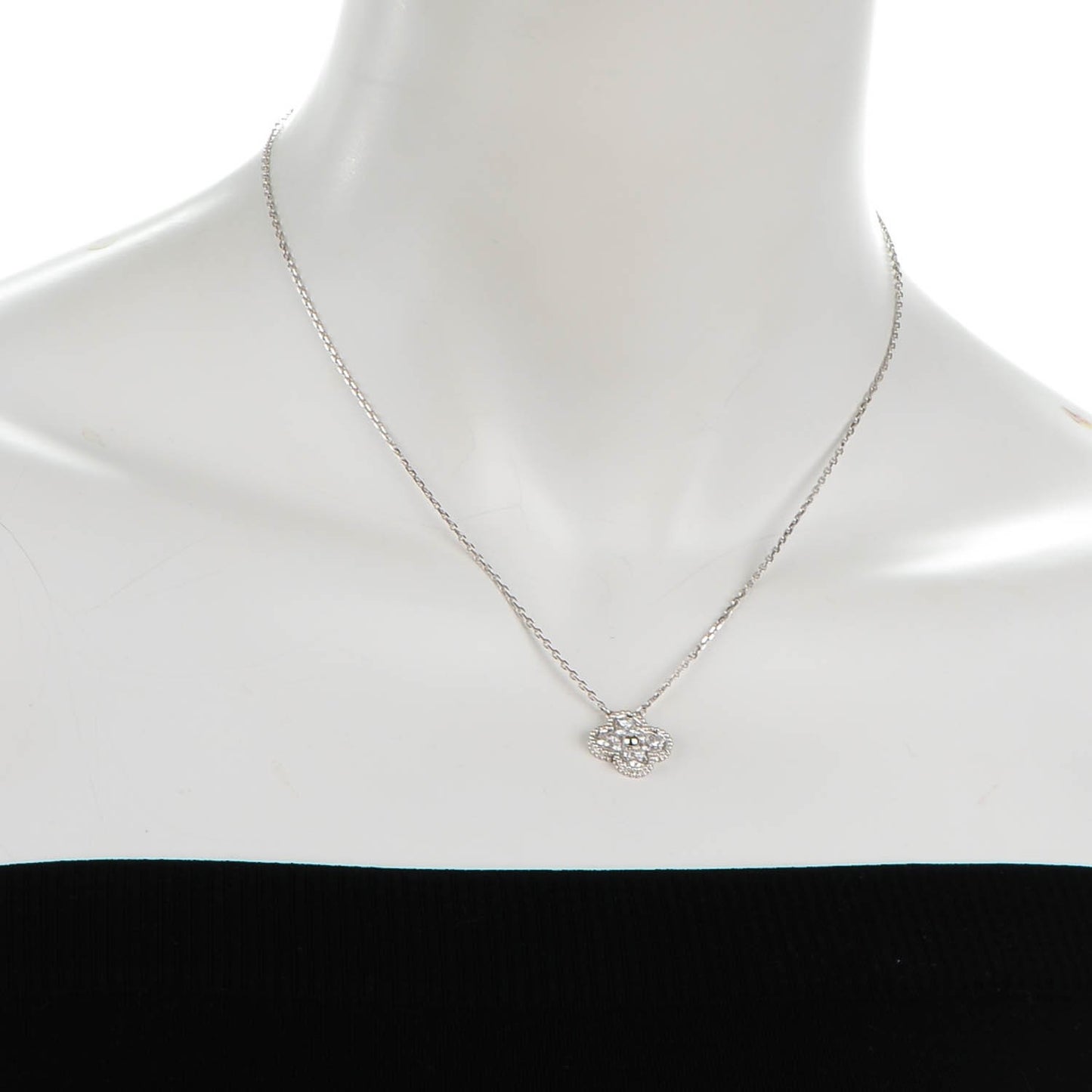 18K White Gold Diamond Vintage Alhambra Pendant Necklace