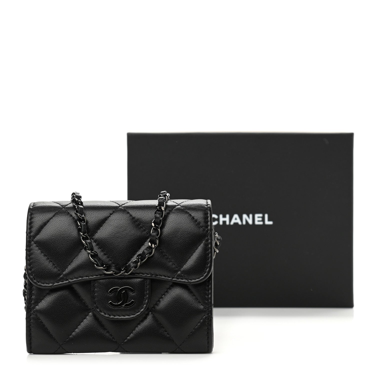 Chanel Lambskin Quilted Flap Card Holder On Chain So Black 12 of 12